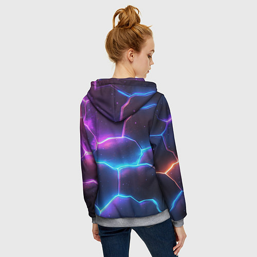 Женская толстовка на молнии Синие и фиолетовые молнии в разломе / 3D-Меланж – фото 4