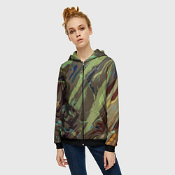 Толстовка на молнии женская Абстракция тон хаки, цвет: 3D-черный — фото 2