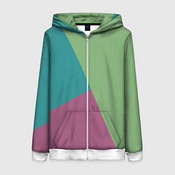 Женская толстовка на молнии Сине-зелёно-розовый тёмный трёхцветный