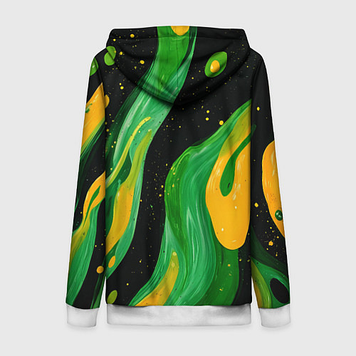 Женская толстовка на молнии Зелено-желтая краска на черном / 3D-Белый – фото 2