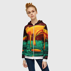 Толстовка на молнии женская Оранжевая клякса текстура, цвет: 3D-белый — фото 2