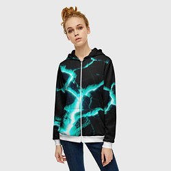 Толстовка на молнии женская Color light blue black, цвет: 3D-белый — фото 2