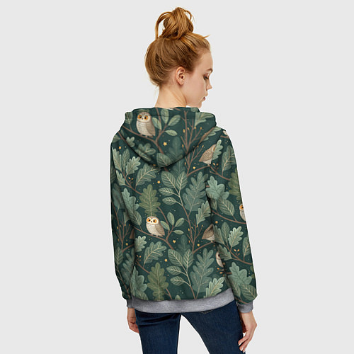 Женская толстовка на молнии Совы в лесу / 3D-Меланж – фото 4
