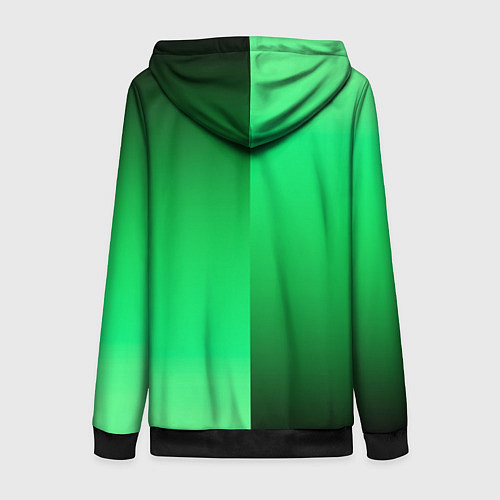 Женская толстовка на молнии Чёрно-зелёный градиент пополам / 3D-Черный – фото 2