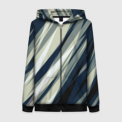 Толстовка на молнии женская Синий с оливковым диагональные полосы, цвет: 3D-черный