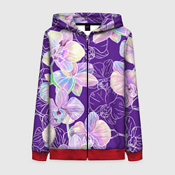 Толстовка на молнии женская Японские акварельные орхидеи, цвет: 3D-красный