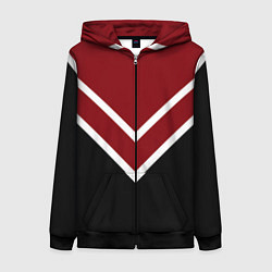 Толстовка на молнии женская Красный с чёрным и белые полосы, цвет: 3D-черный