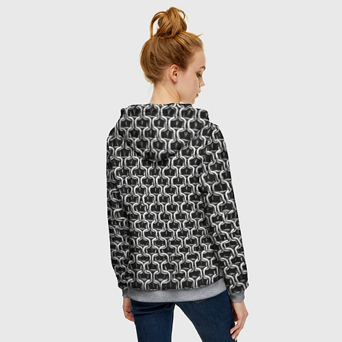 Женская толстовка на молнии Кольчуга крупная - паттерн / 3D-Меланж – фото 4