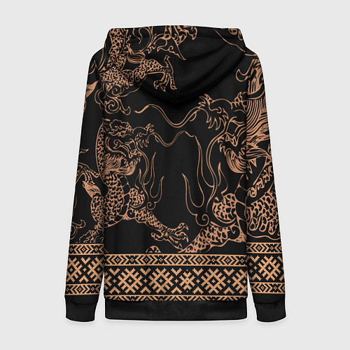 Женская толстовка на молнии Золотой дракон с узорами славянскими / 3D-Черный – фото 2