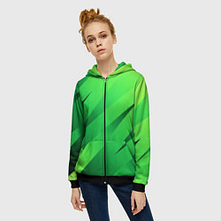 Толстовка на молнии женская Сочный зелёный абстрактные полосы, цвет: 3D-черный — фото 2