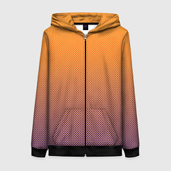 Толстовка на молнии женская Градиент оранжевый в фиолетовый мелкий ромбик, цвет: 3D-черный