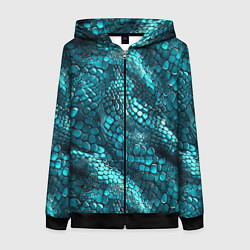 Толстовка на молнии женская Бирюзовая чешуя рептилии - абстрактный паттерн, цвет: 3D-черный