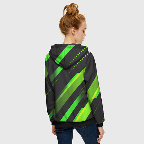 Женская толстовка на молнии Color black green / 3D-Черный – фото 4