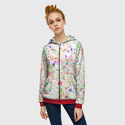 Толстовка на молнии женская Белый с разноцветными брызгами, цвет: 3D-красный — фото 2