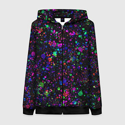 Женская толстовка на молнии Чёрный с разноцветными брызгами