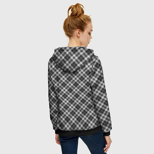 Женская толстовка на молнии Косая черно белая клетка / 3D-Черный – фото 4