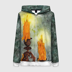 Толстовка на молнии женская Две горящие свечи в темноте, цвет: 3D-белый