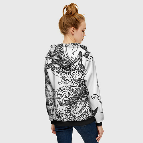 Женская толстовка на молнии Татуировка дракона на белом / 3D-Черный – фото 4