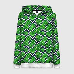 Женская толстовка на молнии Летний паттерн в полоску с тропическими листьями