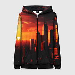Женская толстовка на молнии Стилизованный город оранжевый закат