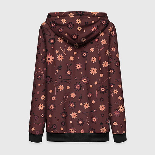 Женская толстовка на молнии Паттерн абстрактные цветы тёмный красно-розовый / 3D-Черный – фото 2