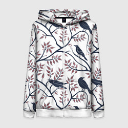 Толстовка на молнии женская Вороны на ветках, цвет: 3D-белый