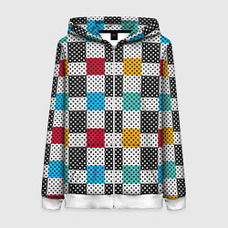 Толстовка на молнии женская Узор в горошек пэчворк разноцветный, цвет: 3D-белый