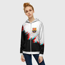 Толстовка на молнии женская Barcelona глитч краски, цвет: 3D-белый — фото 2