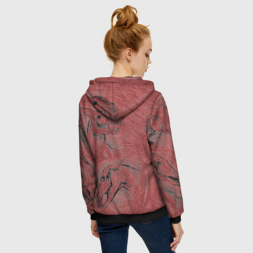 Женская толстовка на молнии Черепа лошадей - эскиз / 3D-Черный – фото 4
