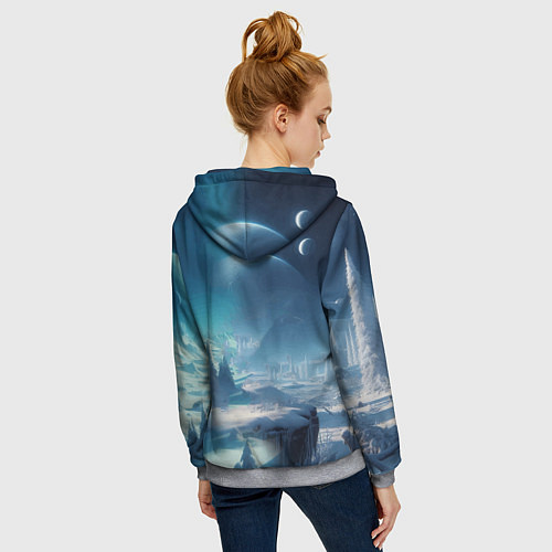 Женская толстовка на молнии Снежный динозавр - история вымирания / 3D-Меланж – фото 4