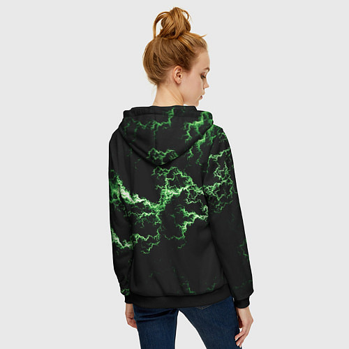 Женская толстовка на молнии Lightning green glow / 3D-Черный – фото 4