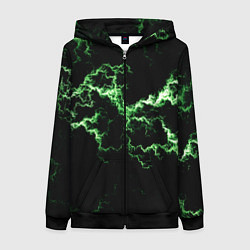 Толстовка на молнии женская Lightning green glow, цвет: 3D-черный