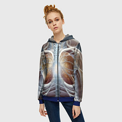 Толстовка на молнии женская Рентген и скелет, цвет: 3D-синий — фото 2