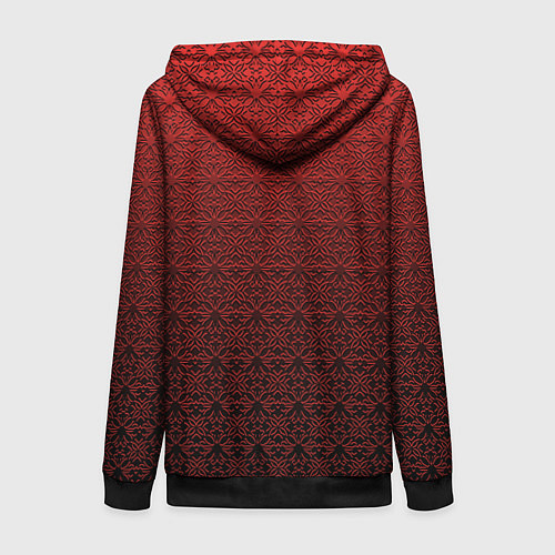 Женская толстовка на молнии Тёмно-красный цветочный орнамент градиент / 3D-Черный – фото 2