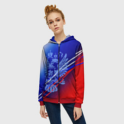 Толстовка на молнии женская Герб России и градиент бело-сине-красный, цвет: 3D-красный — фото 2
