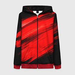 Толстовка на молнии женская Красные мазги краски на черном, цвет: 3D-красный