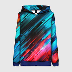 Толстовка на молнии женская Синяя и красная краска на черном, цвет: 3D-синий