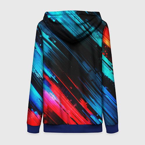 Женская толстовка на молнии Синяя и красная краска на черном / 3D-Синий – фото 2