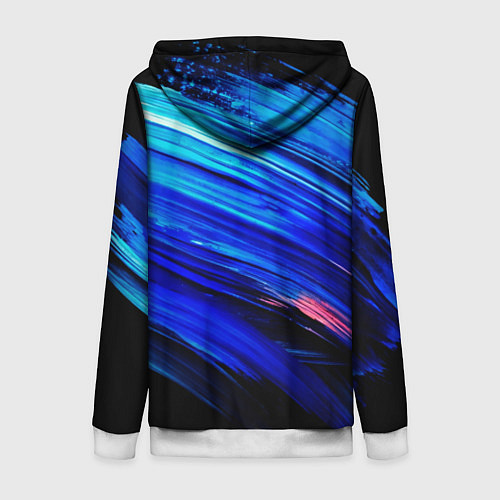 Женская толстовка на молнии Синии кисти краски на черном / 3D-Белый – фото 2