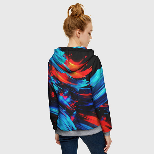 Женская толстовка на молнии Синие и красные мазки краски на черном / 3D-Меланж – фото 4