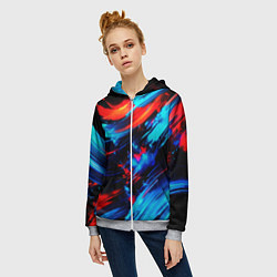 Толстовка на молнии женская Синие и красные мазки краски на черном, цвет: 3D-меланж — фото 2
