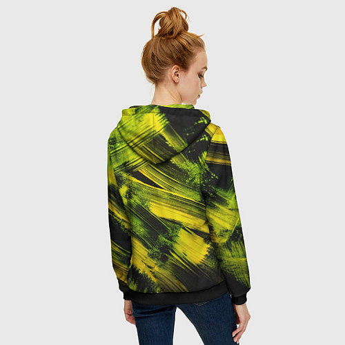 Женская толстовка на молнии Мазки краски цвета лайм / 3D-Черный – фото 4