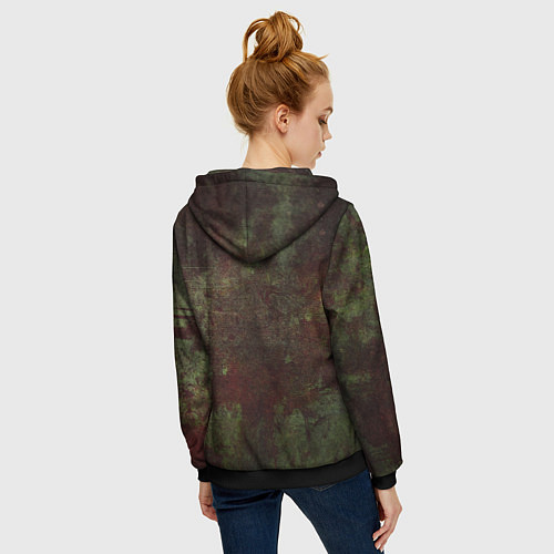 Женская толстовка на молнии Абстракция - green fabric soaked in red paint / 3D-Черный – фото 4