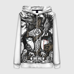 Толстовка на молнии женская Языческий бог воинов, цвет: 3D-белый