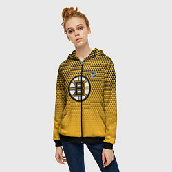 Толстовка на молнии женская Бостон Брюинз - паттерн треугольников, цвет: 3D-черный — фото 2