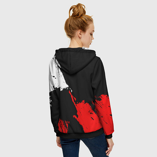 Женская толстовка на молнии Детройт Ред Уингз - брызги краска на черном фоне / 3D-Черный – фото 4