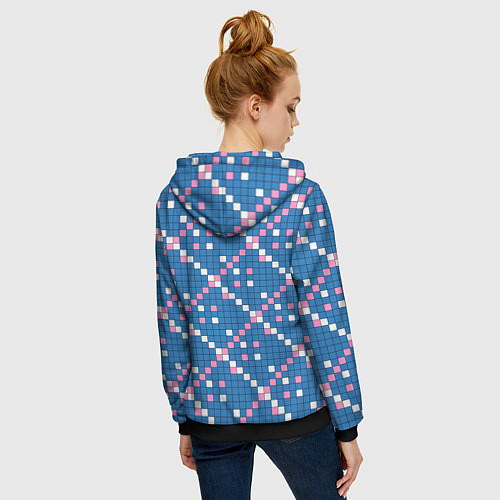 Женская толстовка на молнии Синяя розовая с белым плитка / 3D-Черный – фото 4