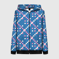 Толстовка на молнии женская Синяя розовая с белым плитка, цвет: 3D-черный
