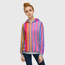 Толстовка на молнии женская Теплые цветные полосы, цвет: 3D-меланж — фото 2