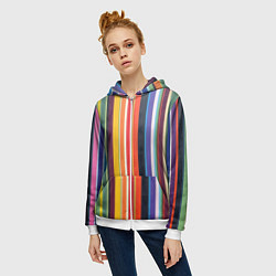 Толстовка на молнии женская Разноцветная полоска, цвет: 3D-белый — фото 2